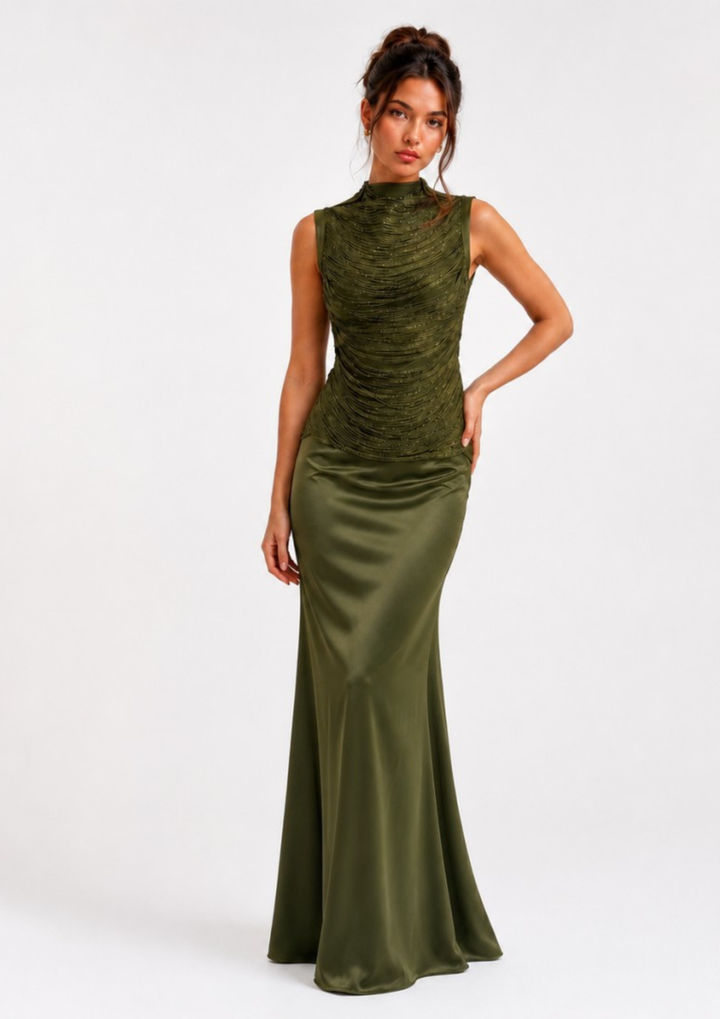 Shimmer Ruched Satin Mermaid Gown