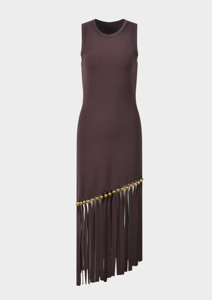 Espresso Fringe Bodycon Maxi Dress