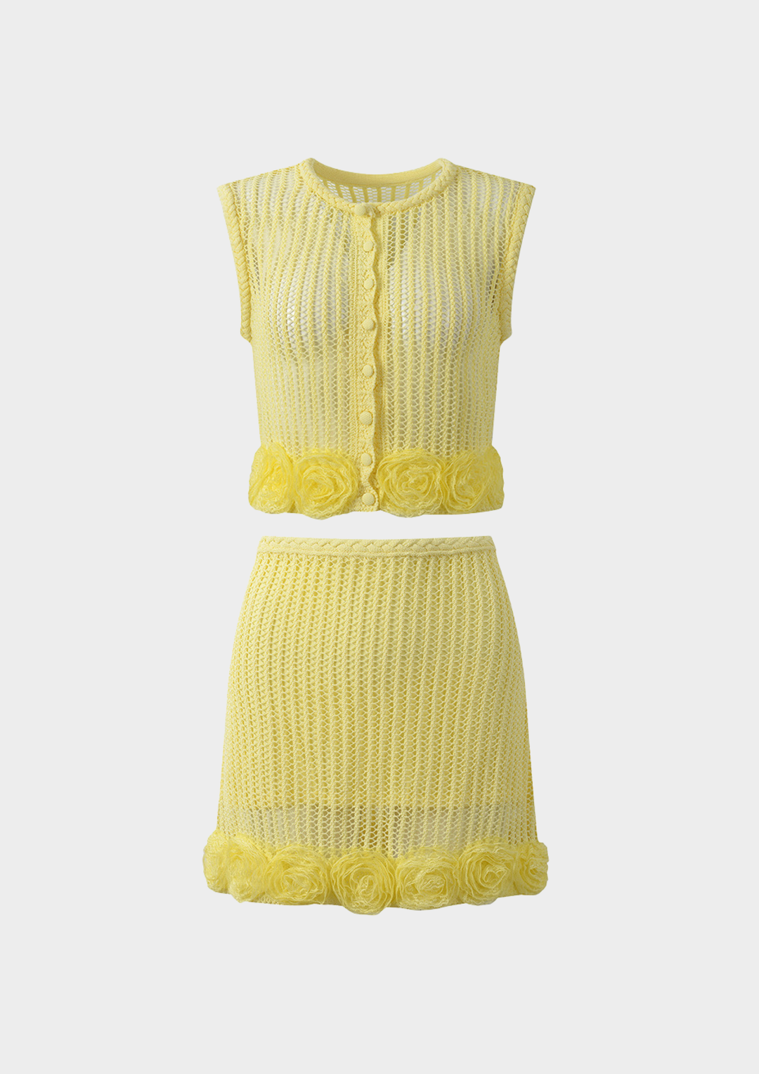 Rosette Crochet Knit Skirt Set