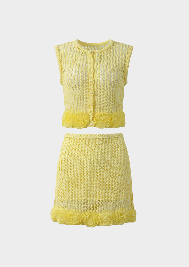 Rosette Crochet Knit Skirt Set
