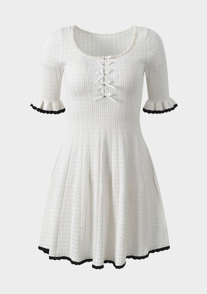 Ivory Lace Up Knit Mini Dress