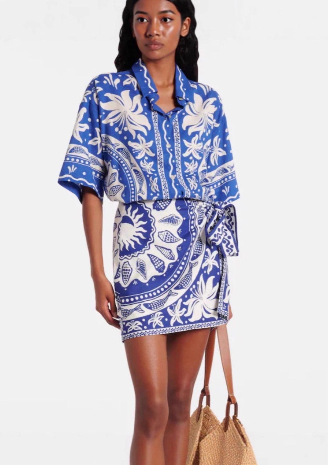 Santorini Print Shirt &amp; Wrap Skirt Set