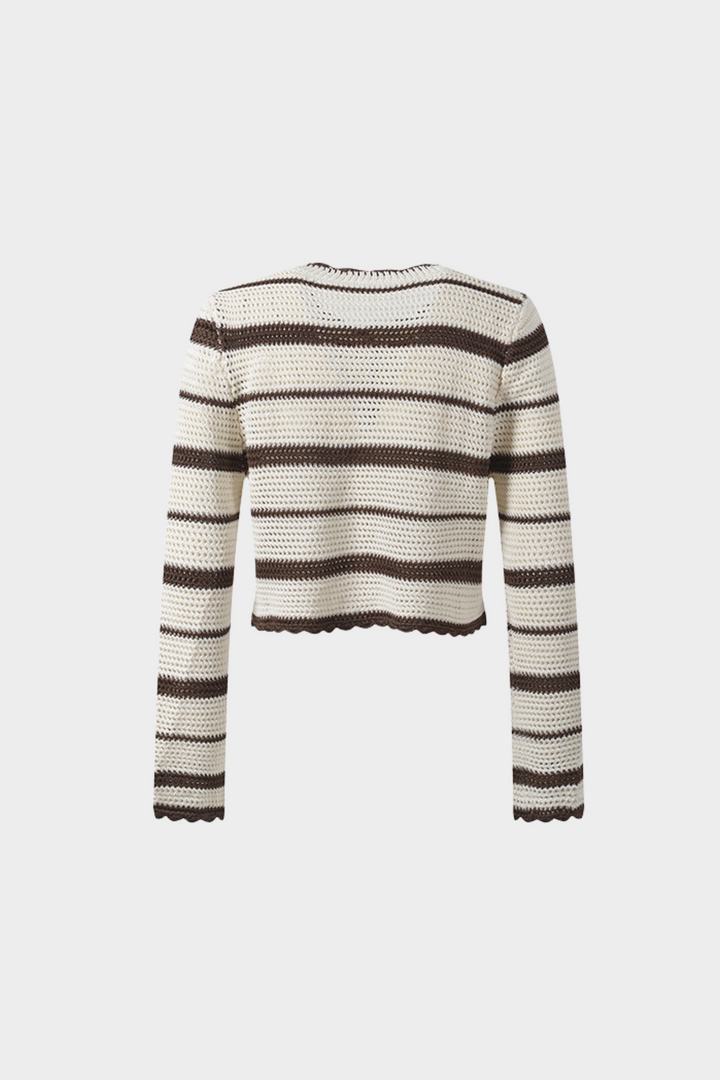 Striped Hollow Knit Cropped Cardigan Top