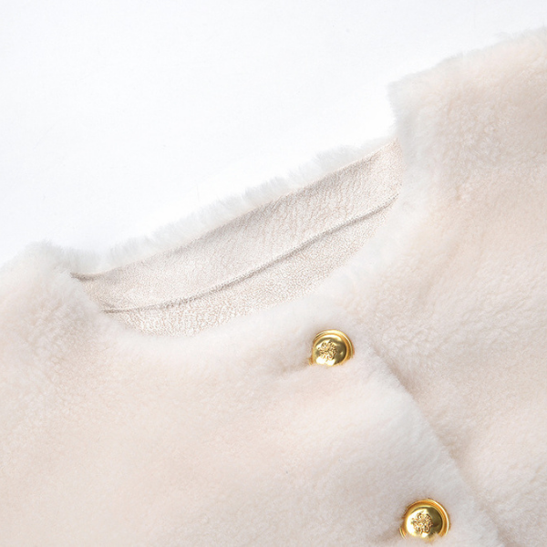 Ivory Lamb Wool Gold Button Cardigan Jacket