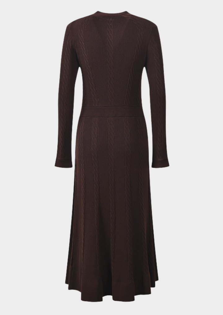 Mocha Lined Long Sleeve Wool Knit Maxi Dress