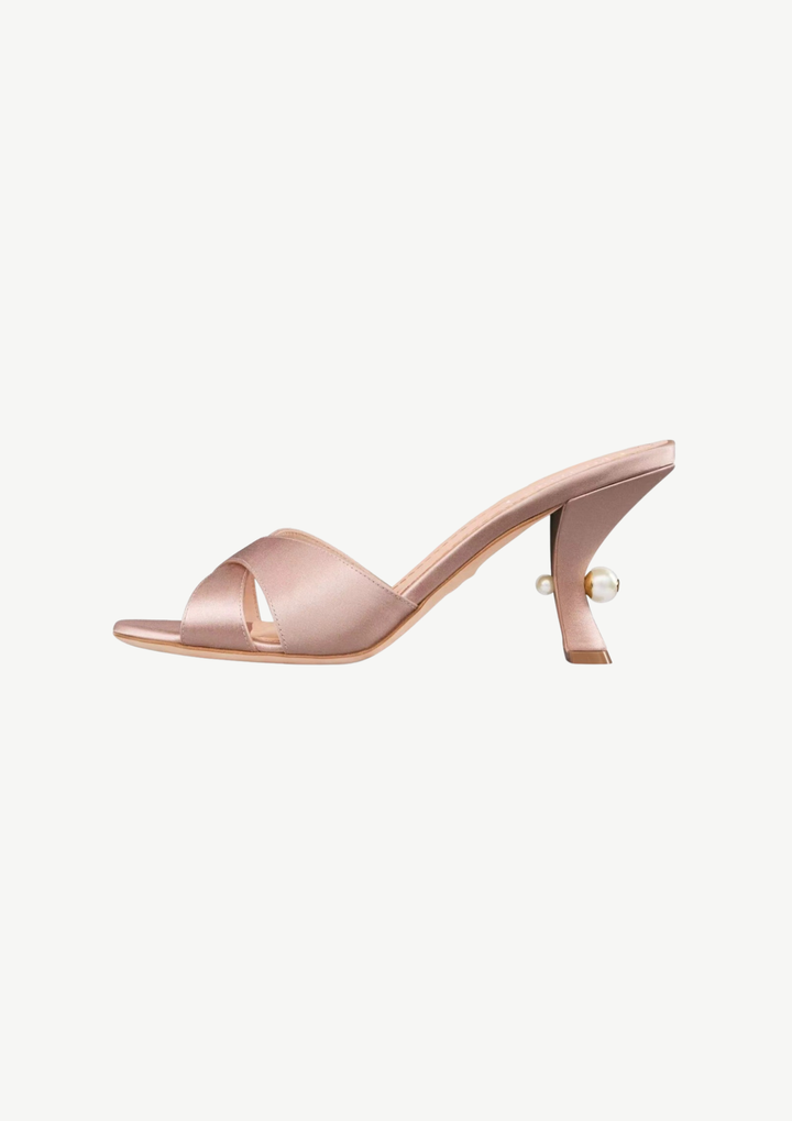 Pearl Heel Cross Strap Mules