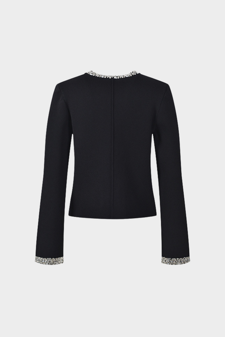 Crystal Luxe Embellished Cuff Detailed soft Wool Knit Jacket Top