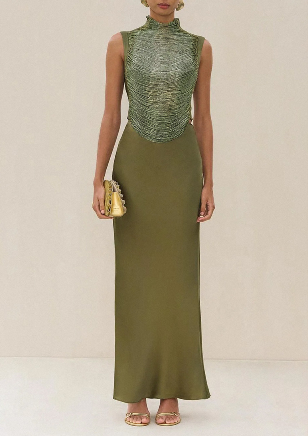 Olive Luxe Shimmer Gown