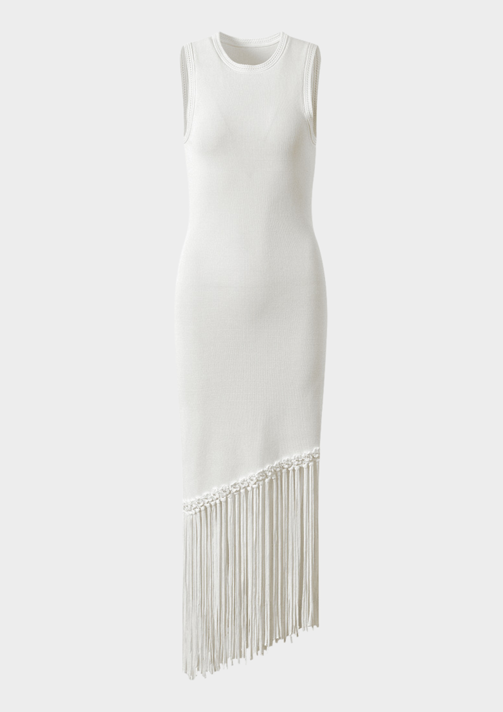 Ivory Fringe Knit Maxi Dress