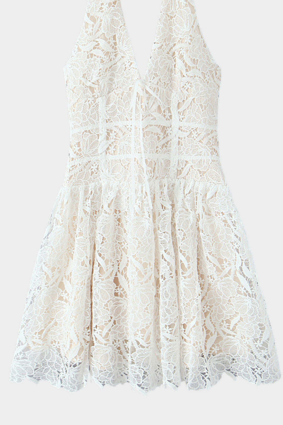 Ivory Apricot  Bloom Lace Halter Cute Mini Dress