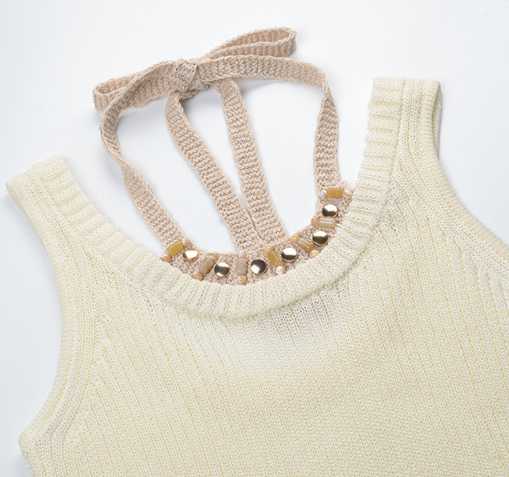 Beaded Halter Knit Tank Top