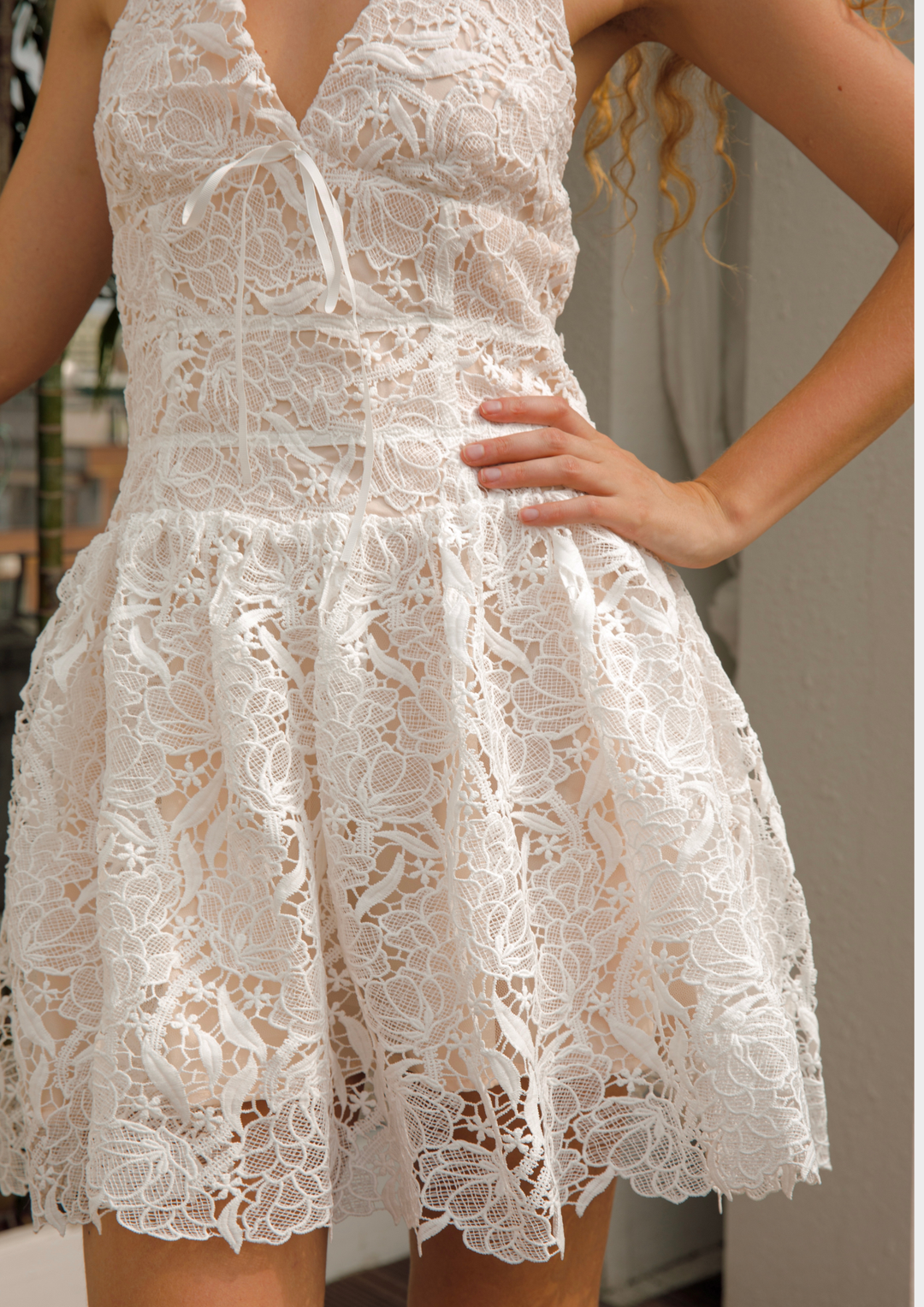 Apricot  Bloom  Halter Backless Mini Dress