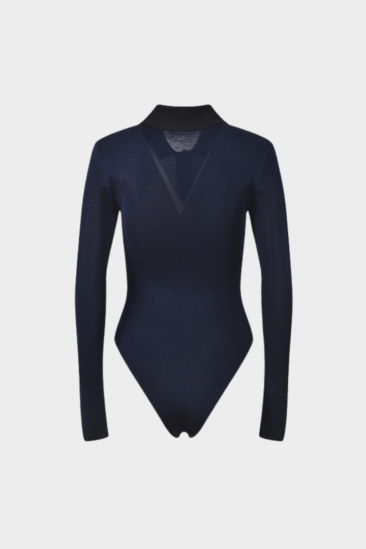 Contrast Elegance Viscose Knit Slim Bodysuit Top