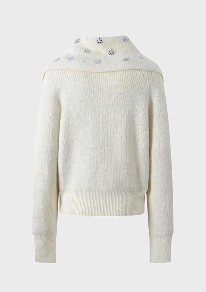 Crystal Bloom Collar Wool Cardigan Jacket Top