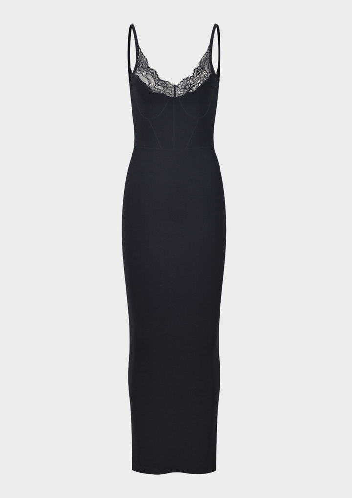 Lace Trim Sculpting Maxi Dress
