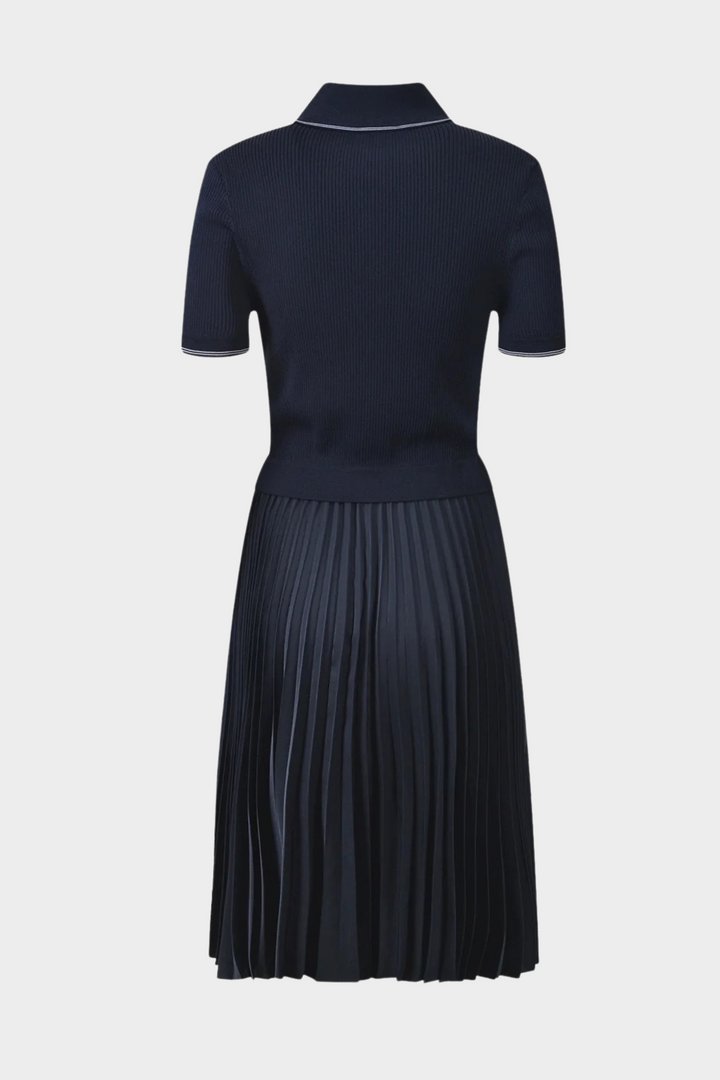 Lily – Navy Luxe Polo Collar Pleated Knit Mini Dress