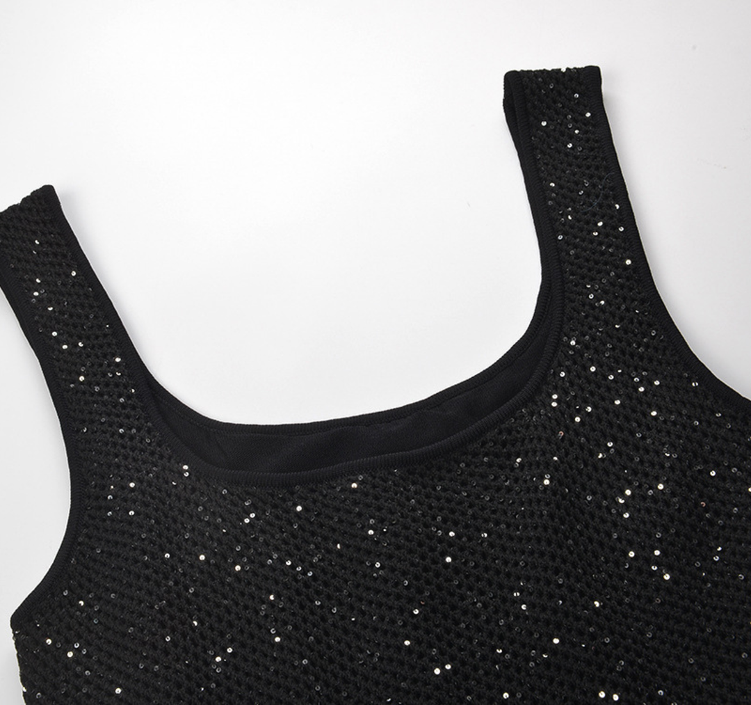 Midnight Sparkle Sleeveless Maxi Dress