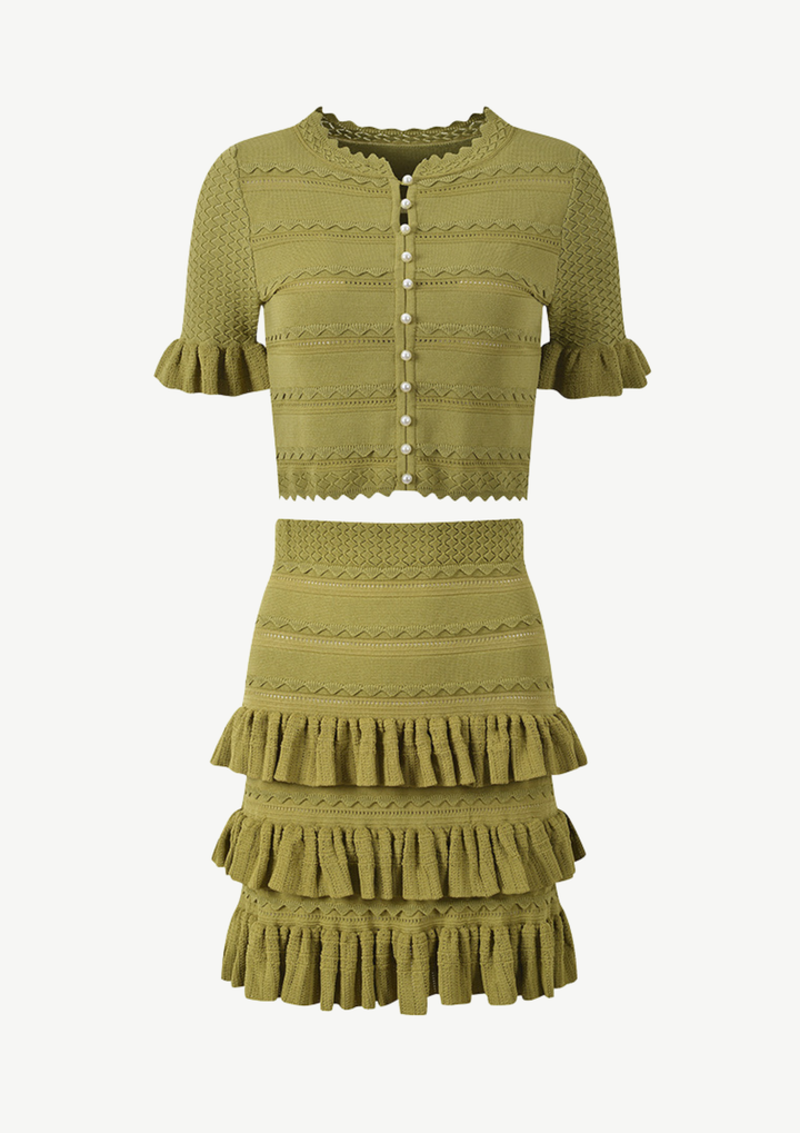 Ruffle Knit Top &amp; Skirt Set