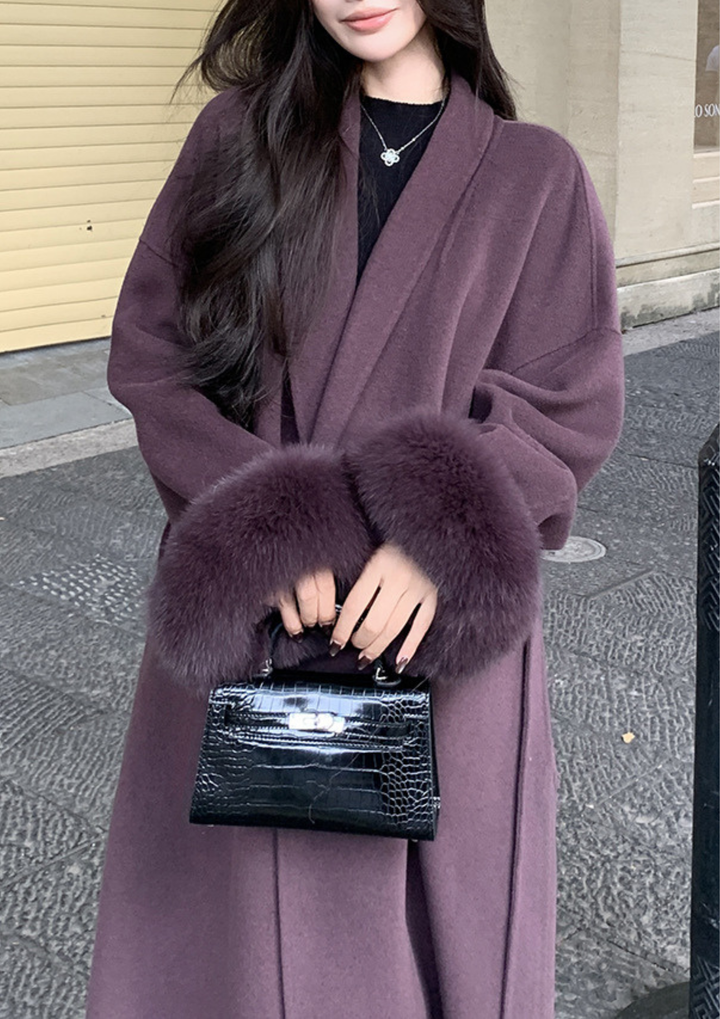 Aurelia Fox Cuff Long Cashmere Wool Coat