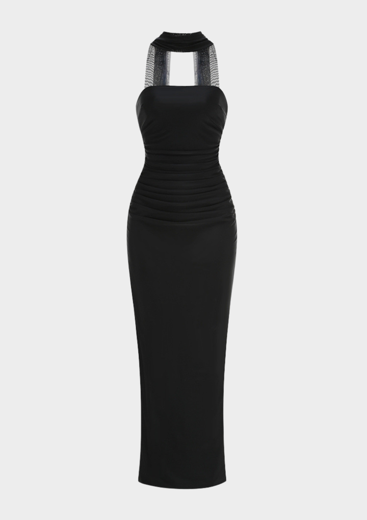 Rosalie Sheer Ribbon Strapless Maxi Dress