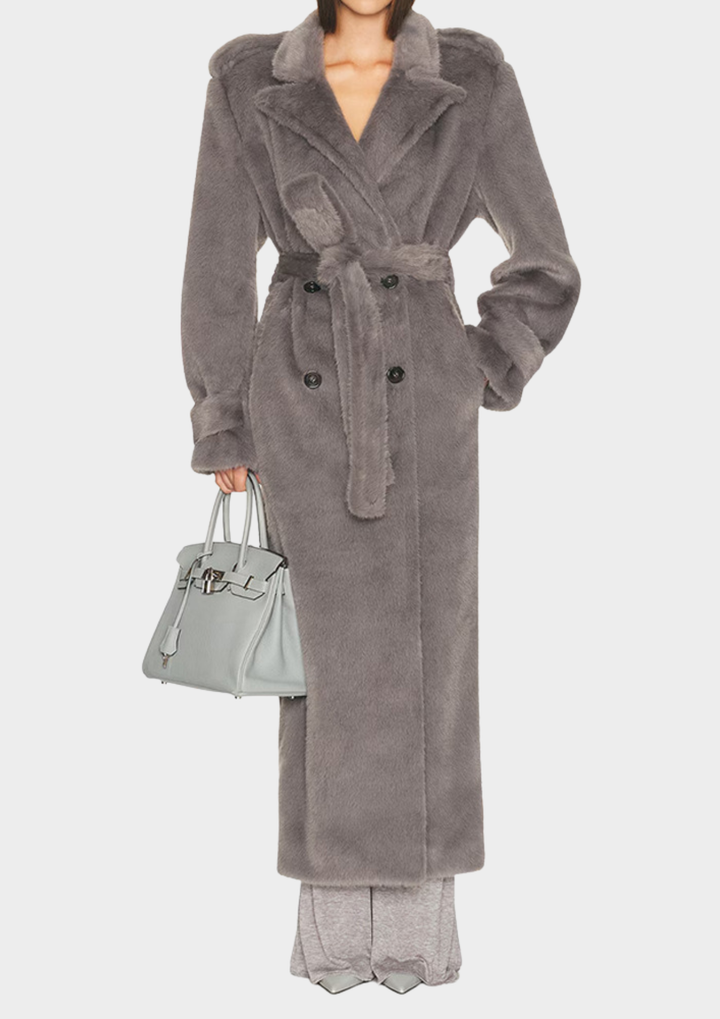 Faux Fur Belted Long Coat