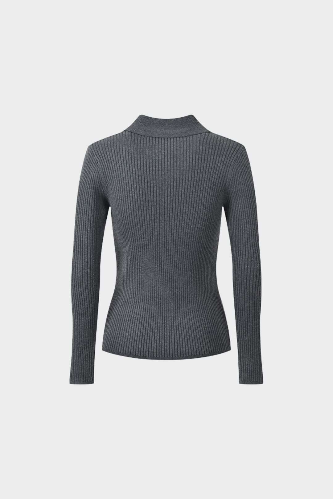 Cloud Grey Ribbed Wool Polo Sweater Top