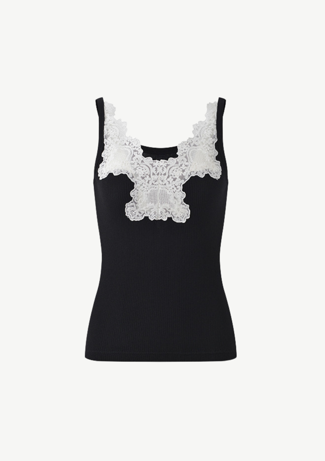 Lace Trim Ribbed Knit Tank Top