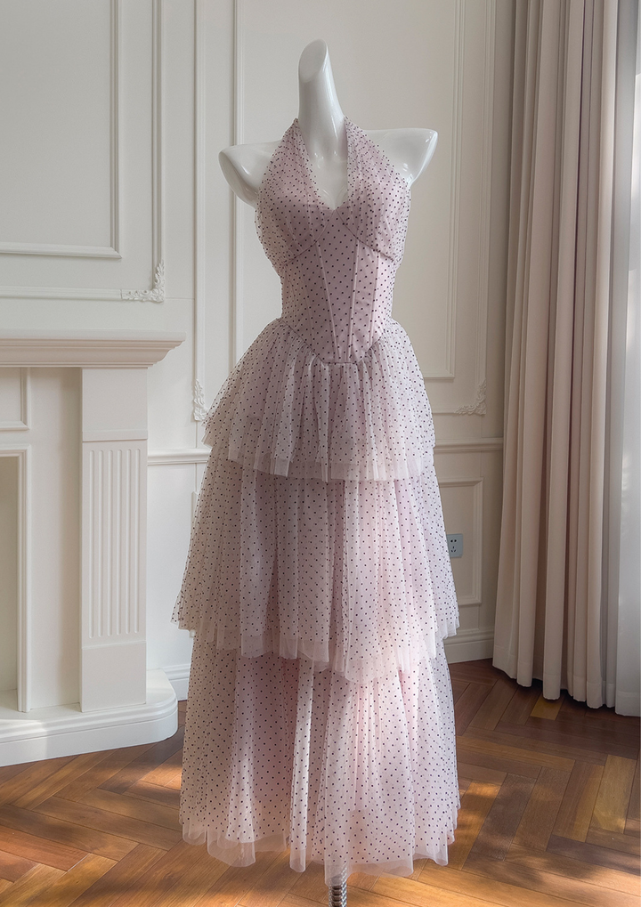 Petal Dusk Polka Mesh Maxi Dress