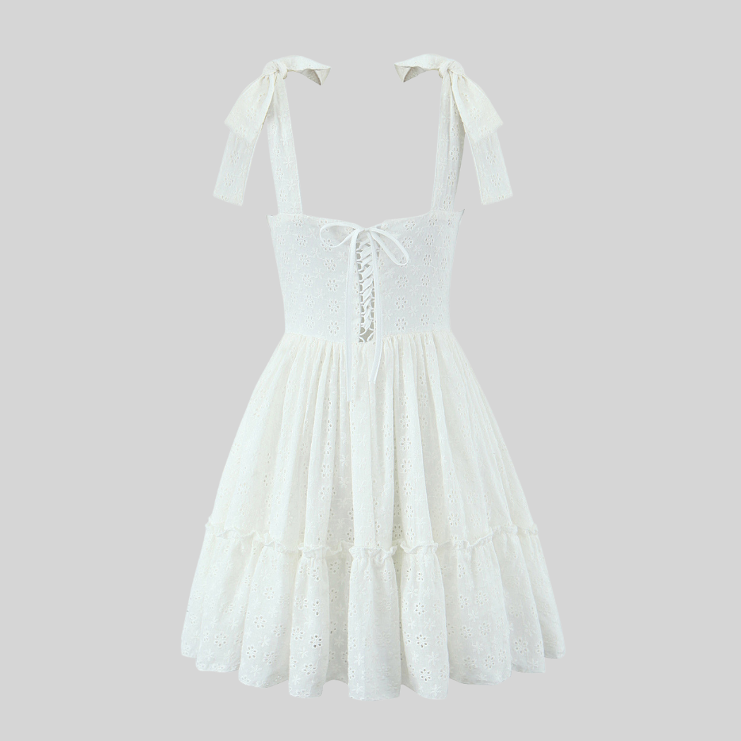 White Floral Bow Mini Dress