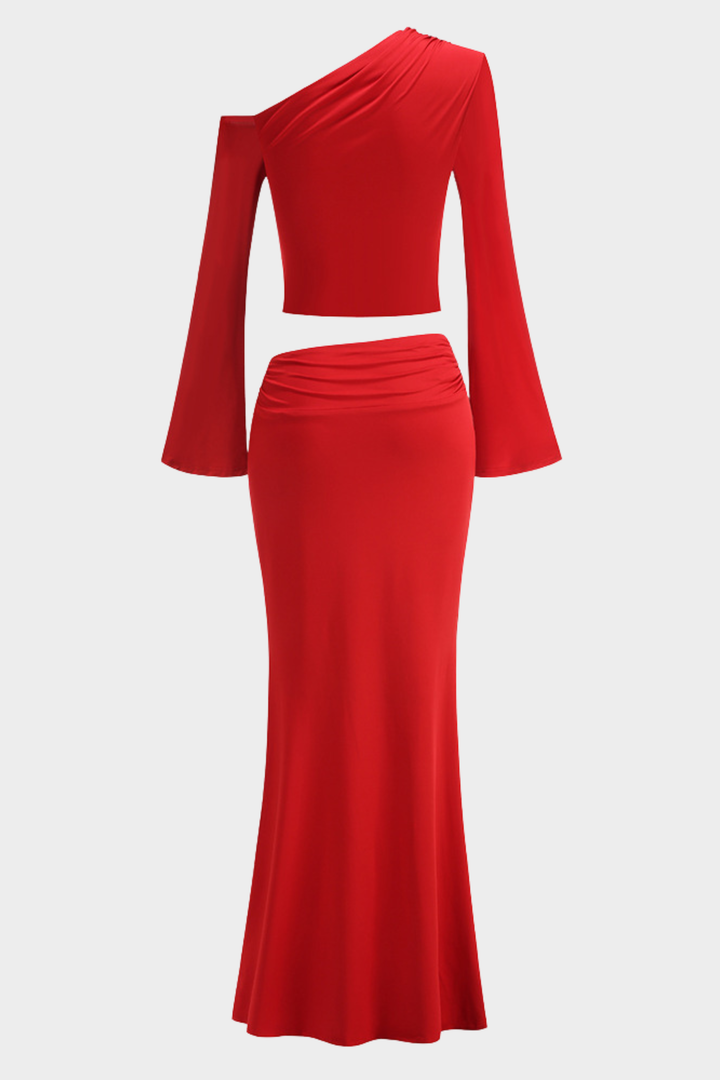 Aurelia Gold Bloom Oblique Drape Maxi Set