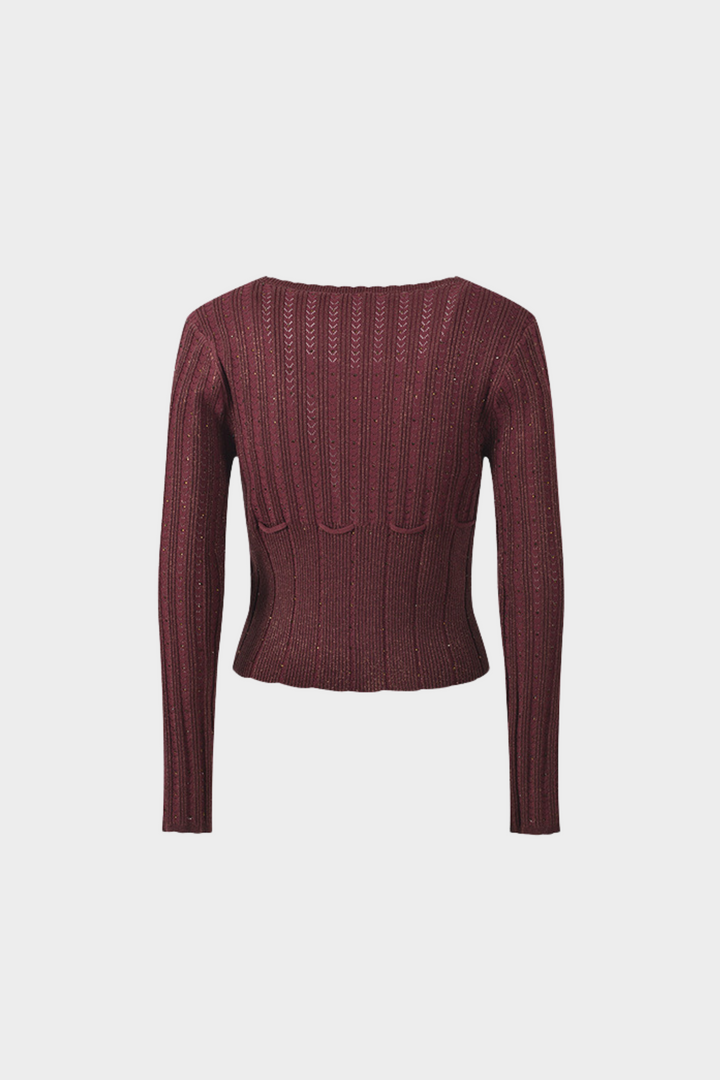 Gleam Beaded Elegance Tencel Knit Tie Waist Top