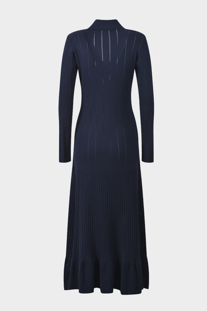 Navy Elegance Viscose Knit Fishtail Maxi Dress