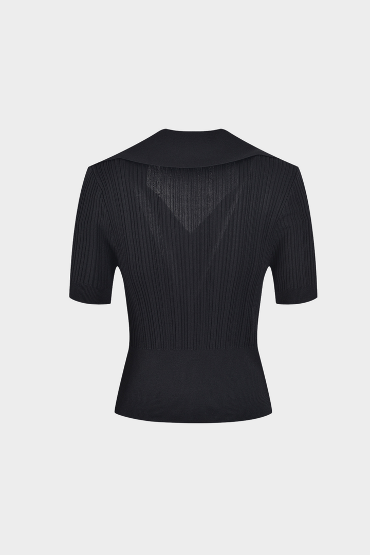 Sailor Collar Ribbed Knit Button Up Top