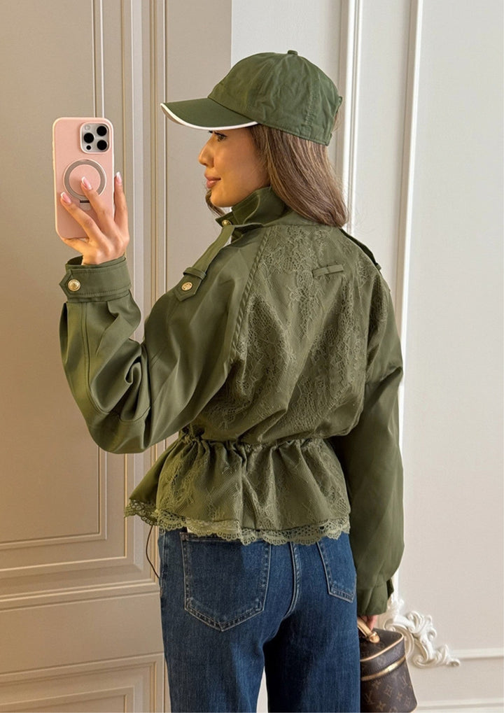 Elara Lace-Trim Utility Jacket