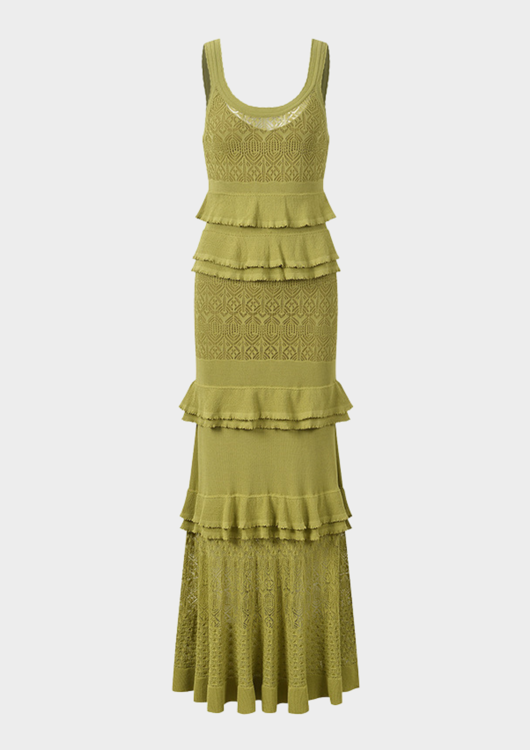 Olive Ruffle Knit Maxi Dress