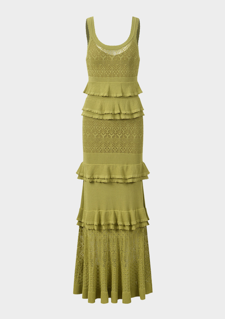 Olive Ruffle Knit Maxi Dress