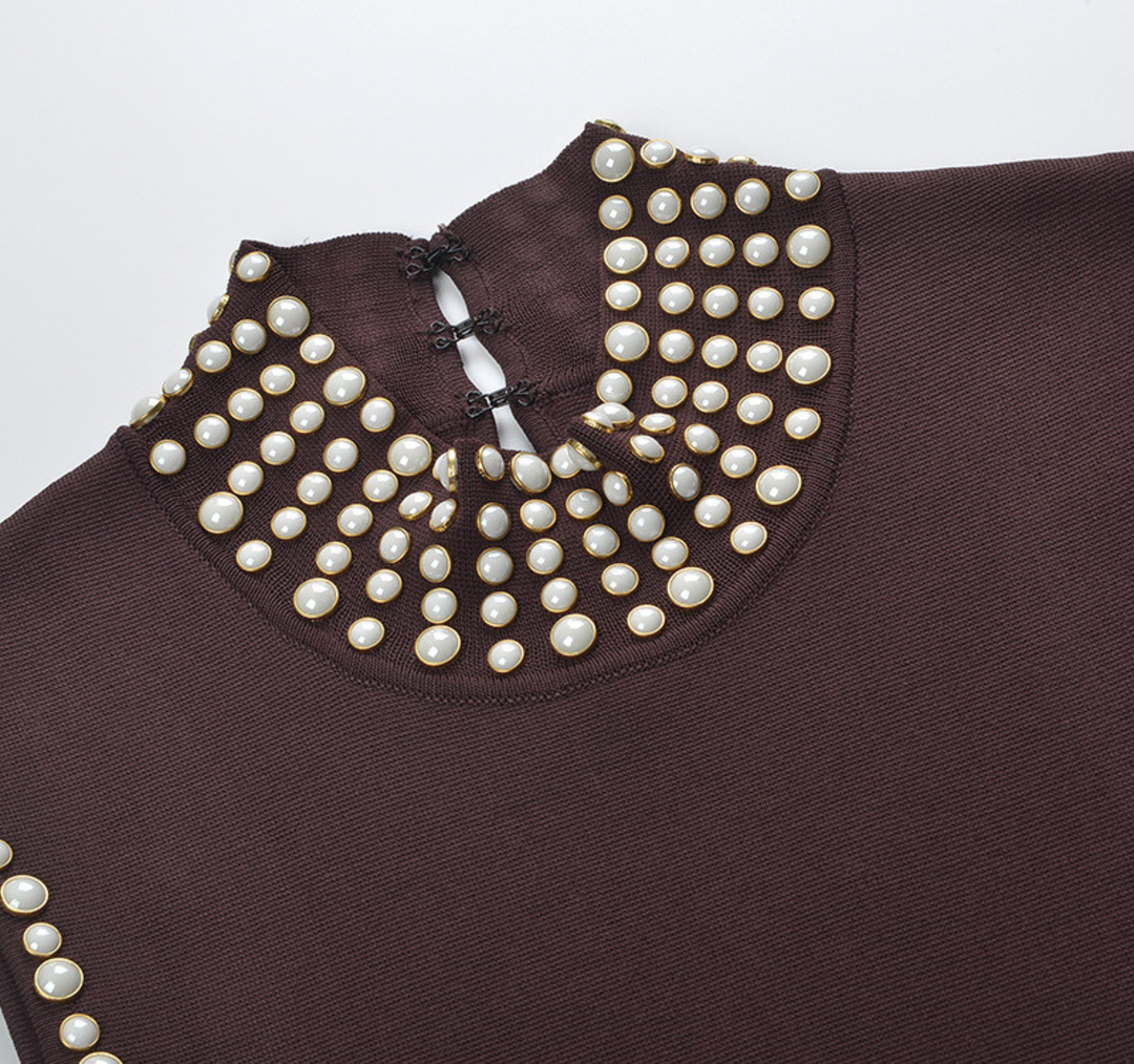 Mocha Pearl Fringe Maxi Dress