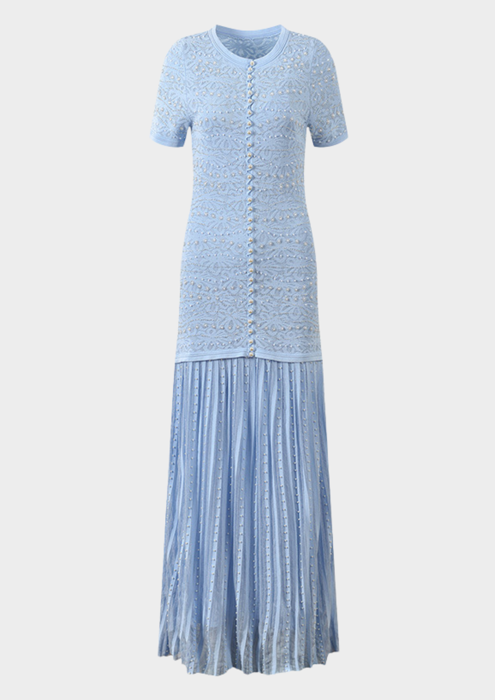 Celeste Pearl Lace Pleated Maxi Dress