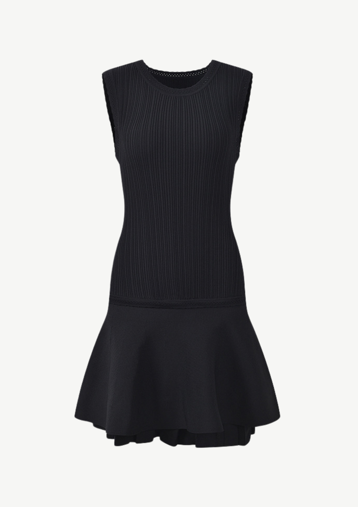 Ribbed Knit Flounce Hem Mini Dress
