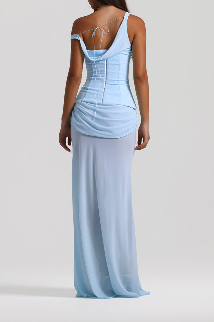 Skyla Sheer Drape Off SHoulder Maxi Dress