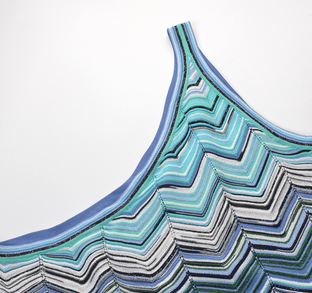 Azure Wave One Shoulder Knit Maxi Dress