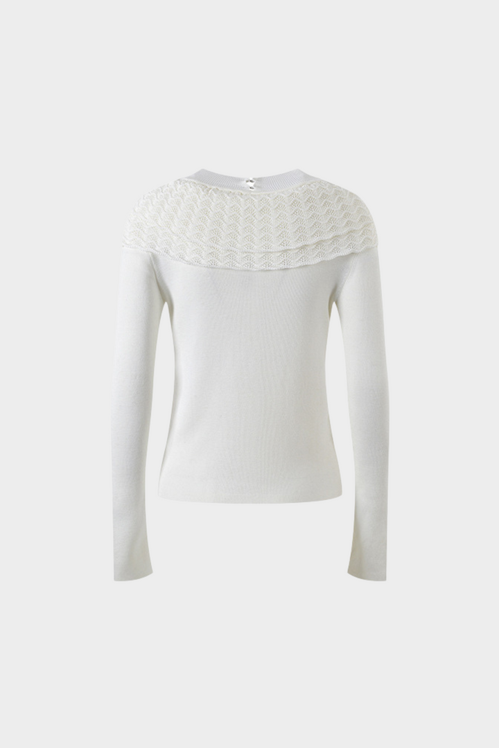 Heart Bow Lace Splicing Round Neck Wool Sweater Top