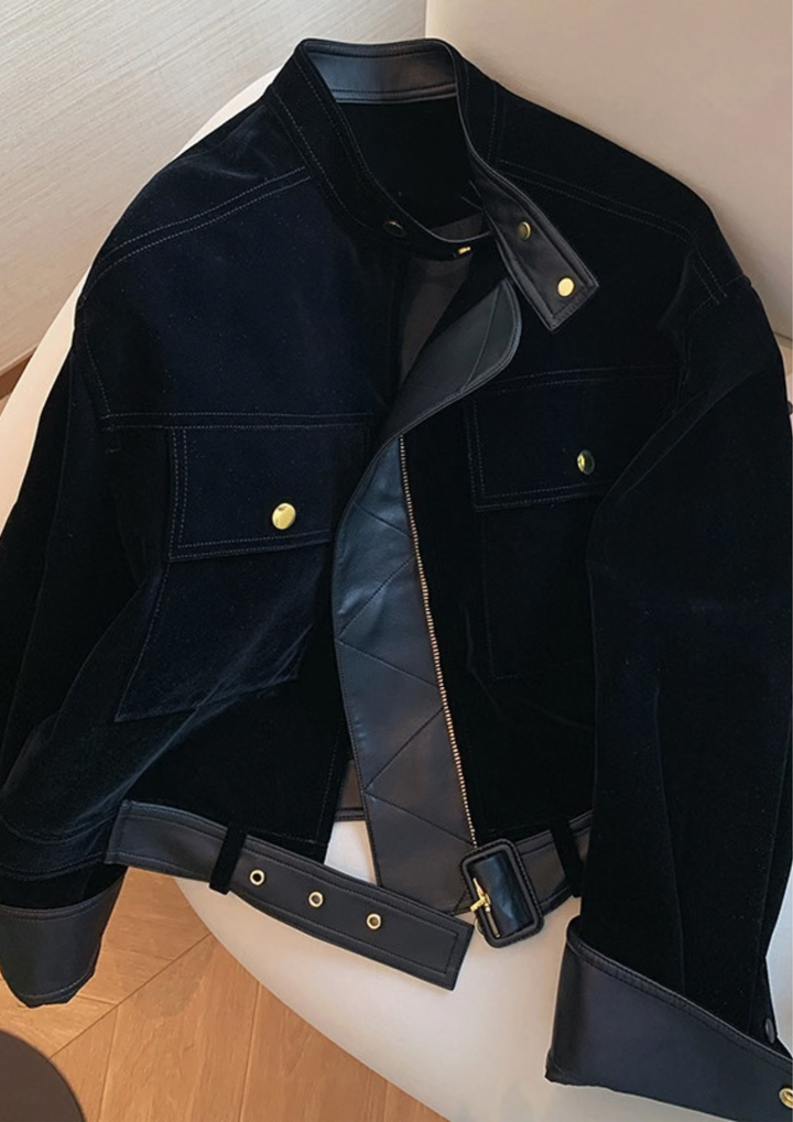Black Edge Belted Jacket