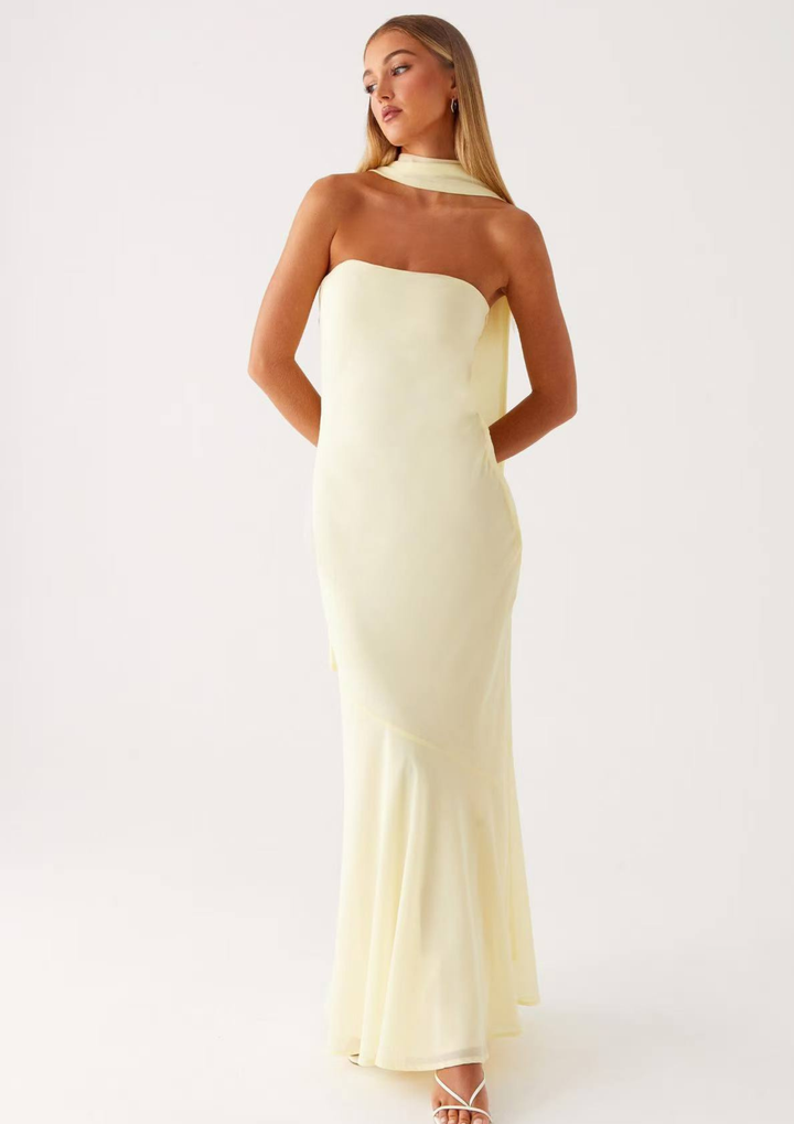 Scarf Neck Strapless Maxi Dress