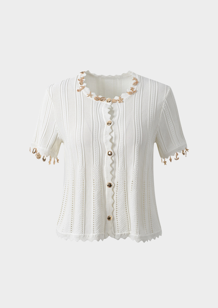 Seaside Charm Embellished Knit Cardigan
