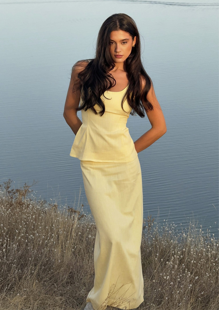 Melow Tailored Cotton Maxi Set - Yellow