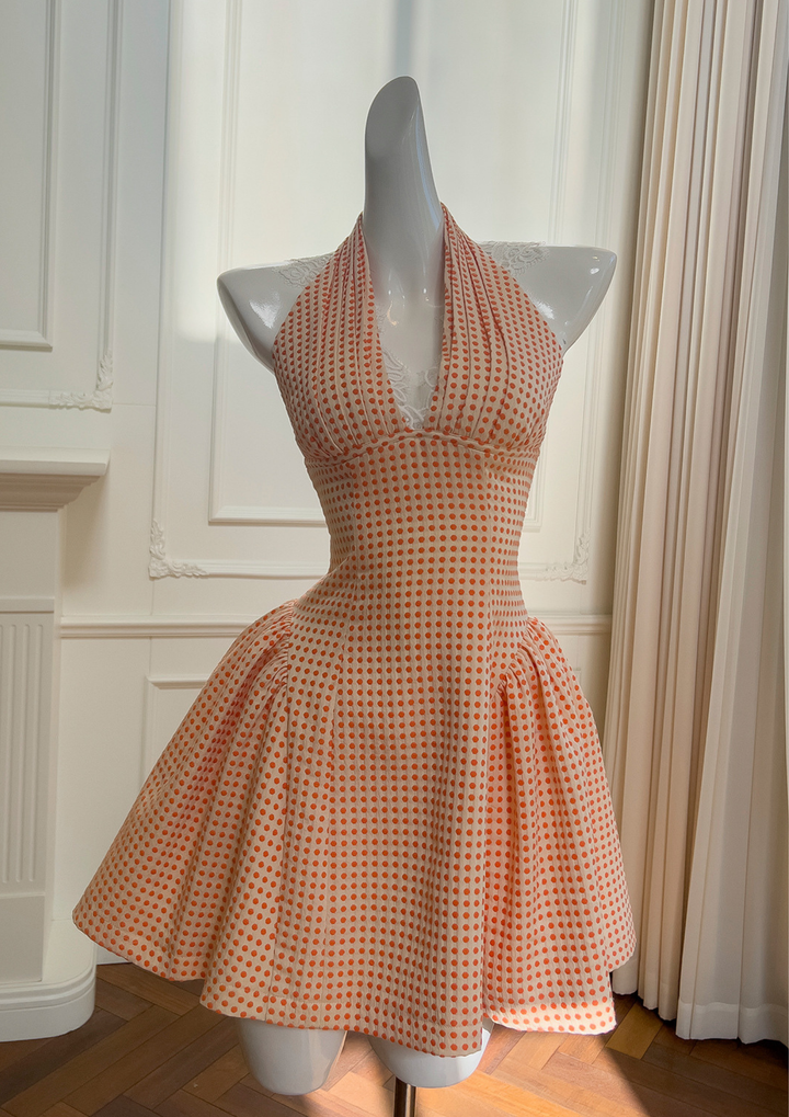 Apricot Dot Halter Mini Dress