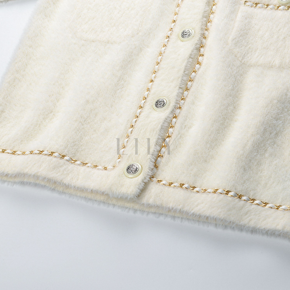 Chain Trim Soft Knit Cardigan Top