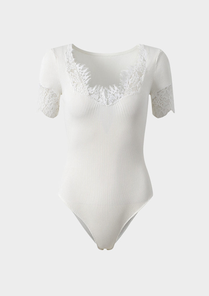 Ivory Lace Ribbed Bodysuit