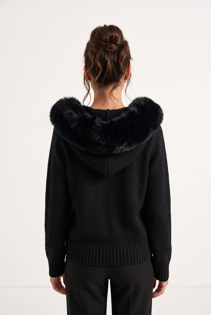 Fox Fur Collar Soft Wool Hooded jacket Top